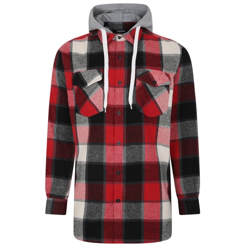 Bigdude Hooded Check Flannel Shirt Red